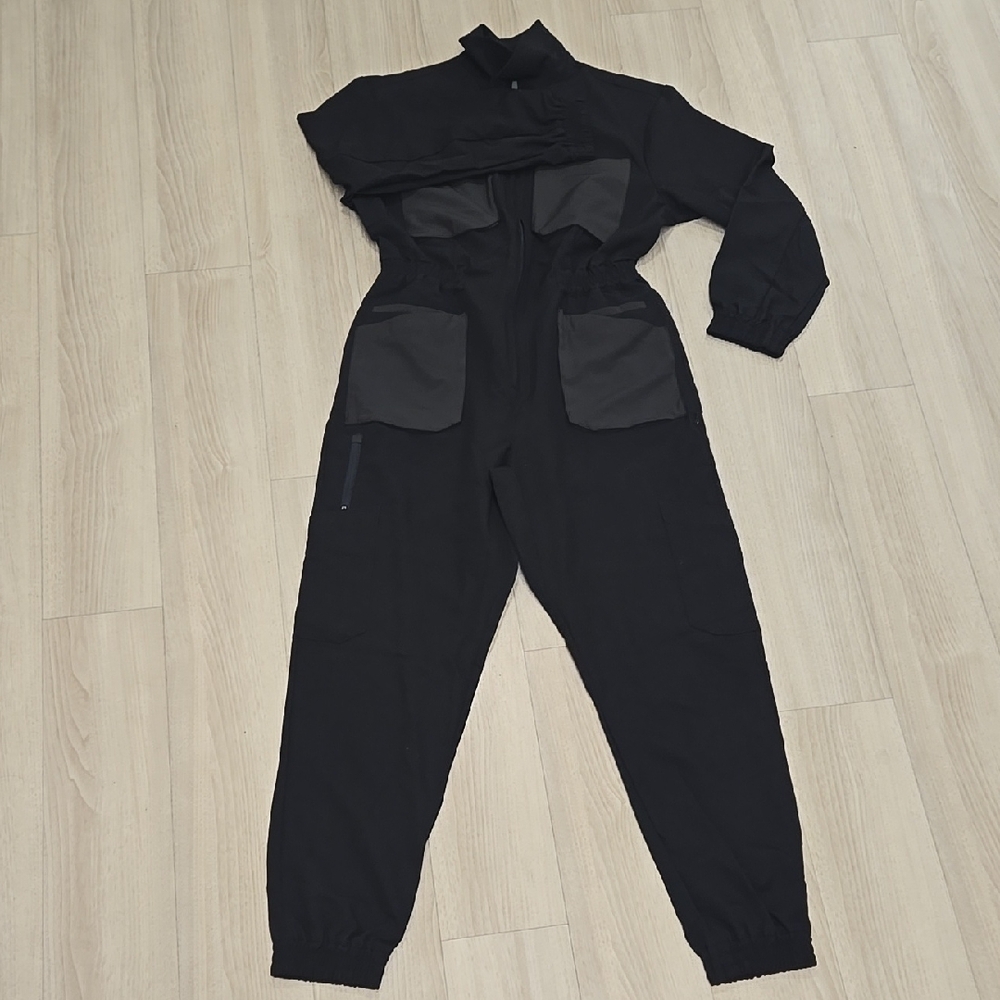 Figs Black Jumpsuit with Mock Turtleneck and Long Sleeves